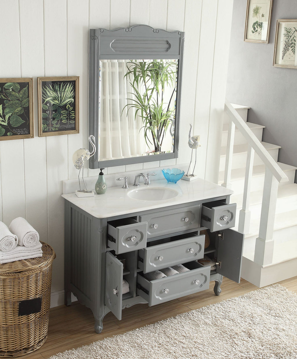 48 Inch Gray Charming Cottage Chic Knoxville Vanity With Marble Top