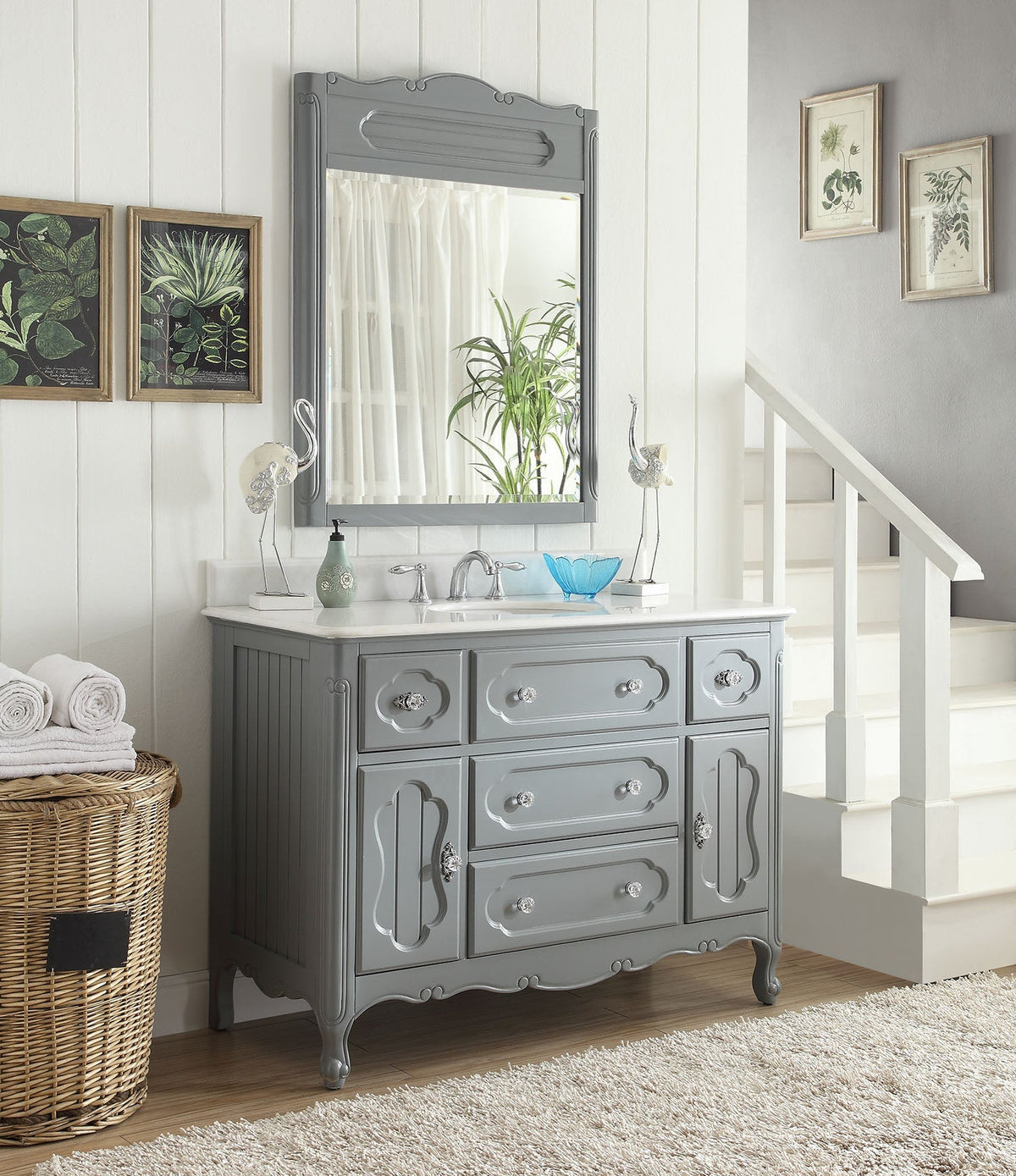 48 Inch Gray Charming Cottage Chic Knoxville Vanity With Marble Top