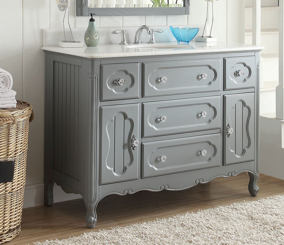 48 Inch Gray Charming Cottage Chic Knoxville Vanity With Marble Top