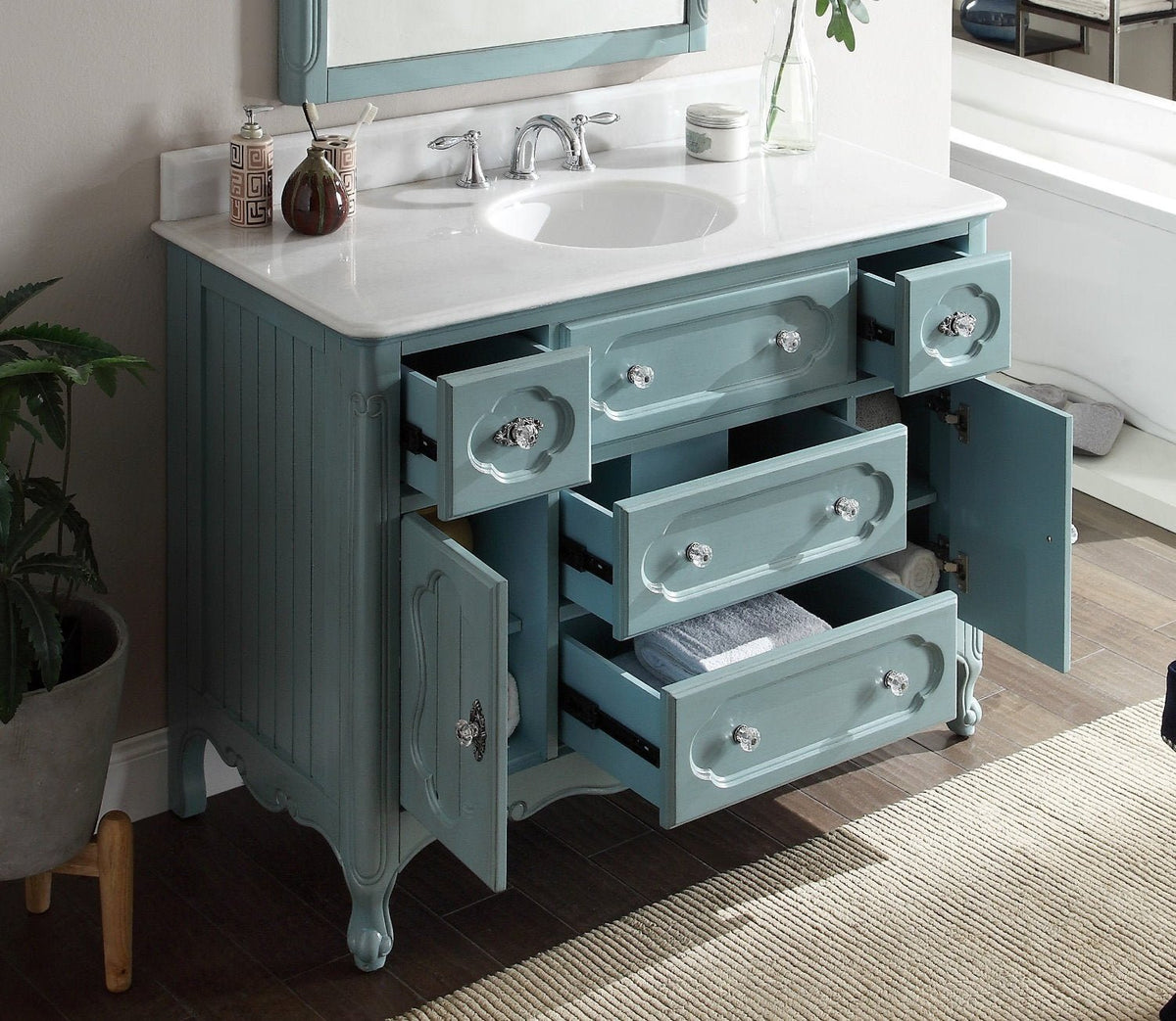 48 Inch Light Blue Charming Cottage Chic Knoxville Vanity With Marble Top