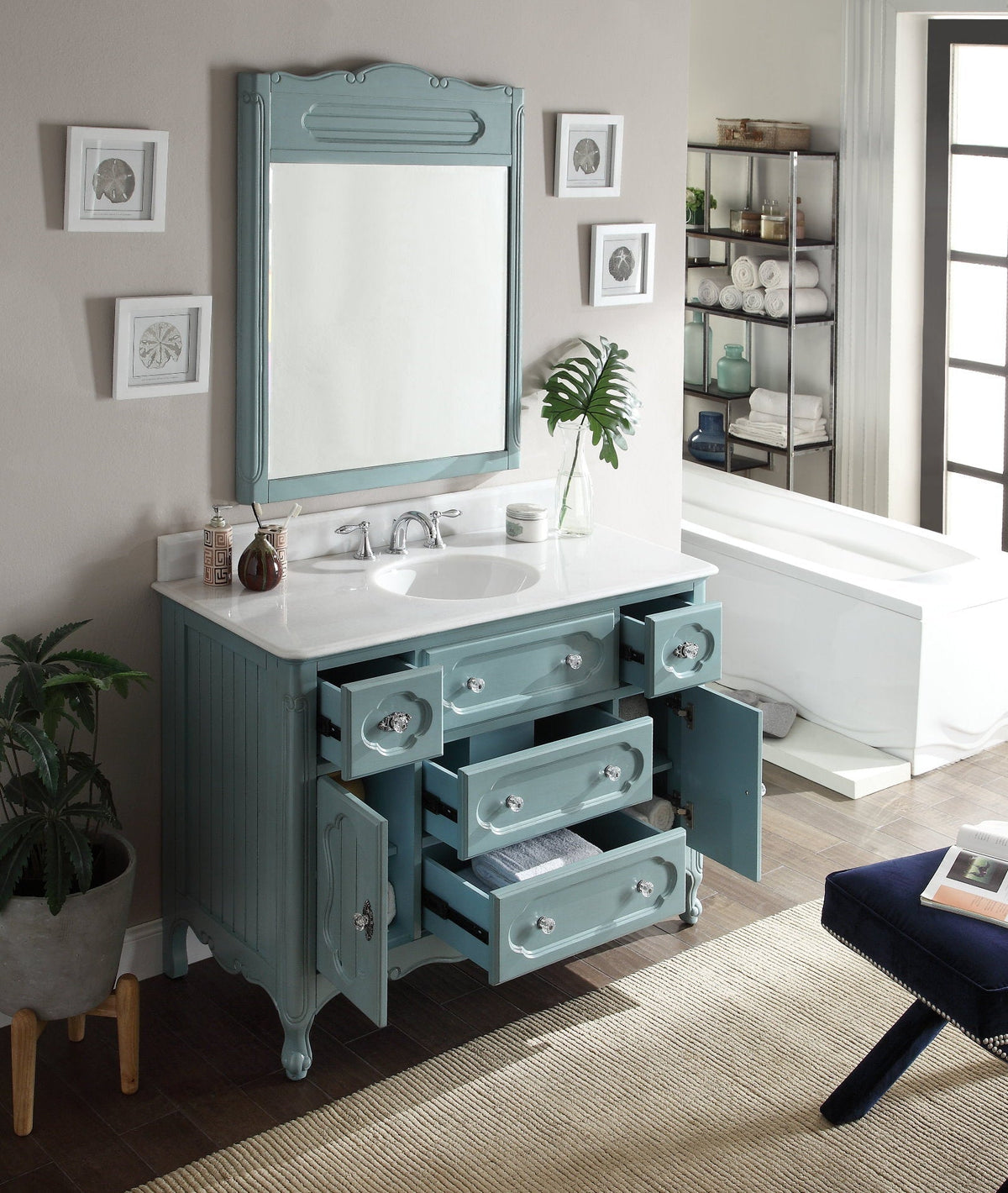48 Inch Light Blue Charming Cottage Chic Knoxville Vanity With Marble Top