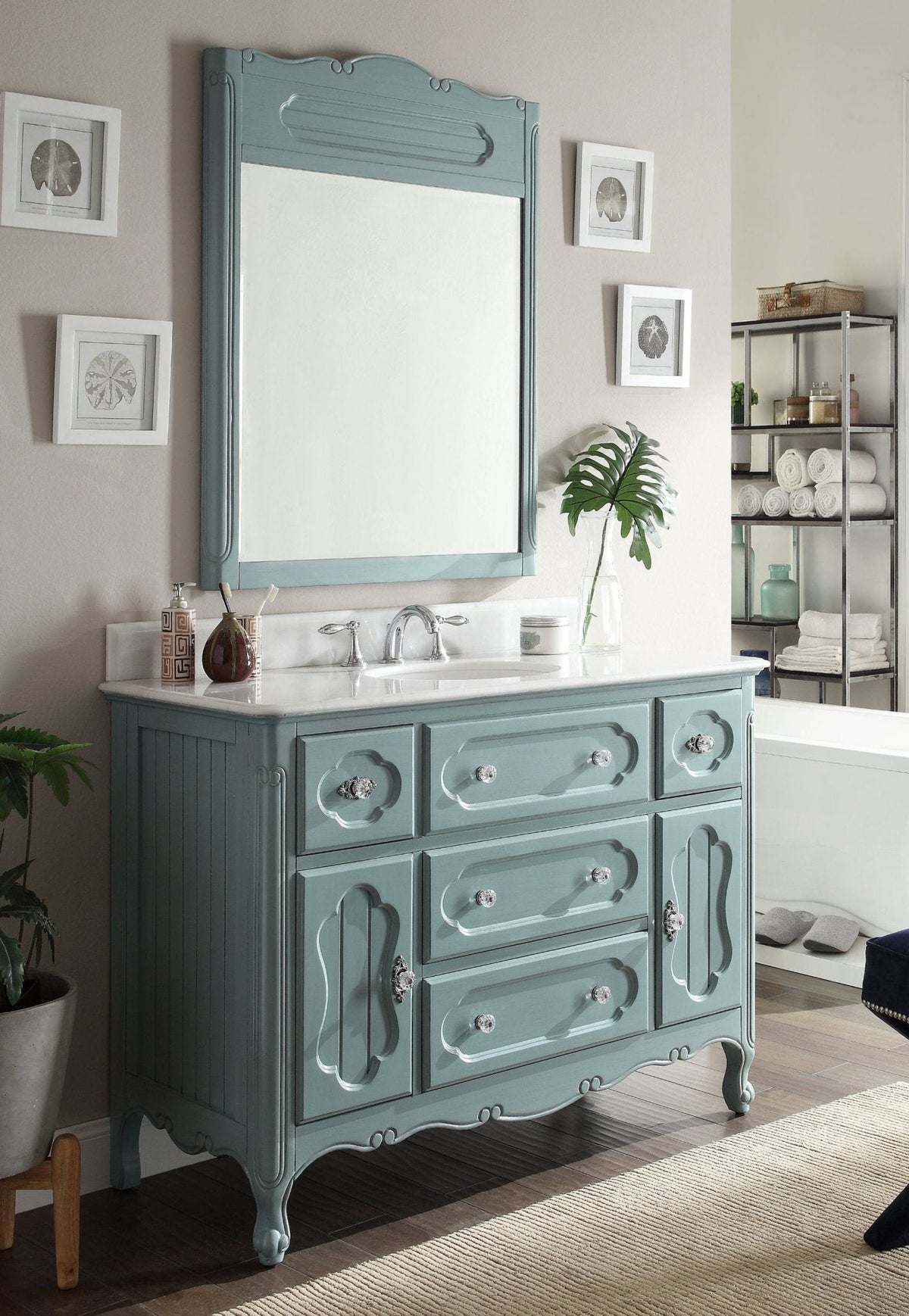 48 Inch Light Blue Charming Cottage Chic Knoxville Vanity With Marble Top