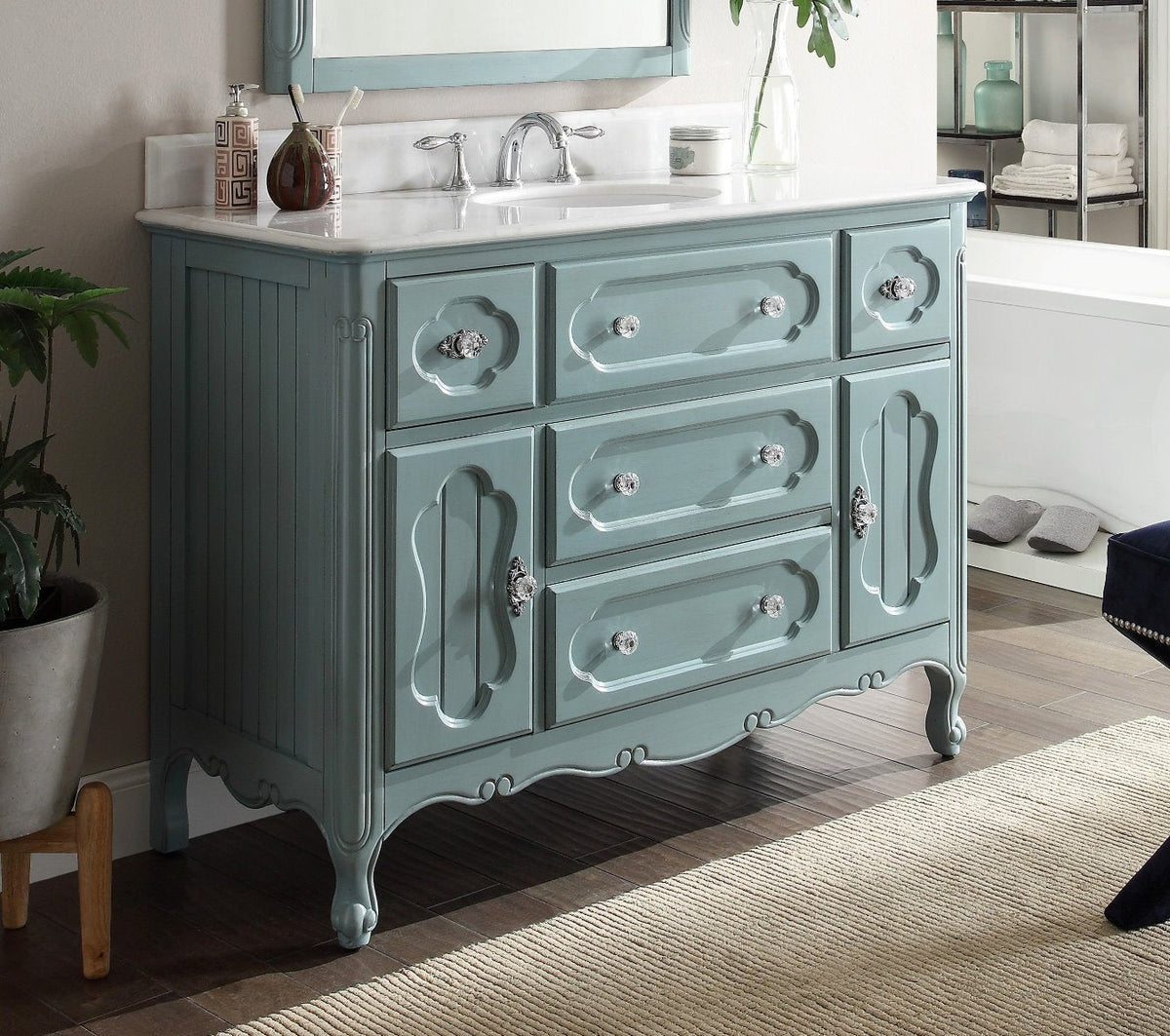 48 Inch Light Blue Charming Cottage Chic Knoxville Vanity With Marble Top
