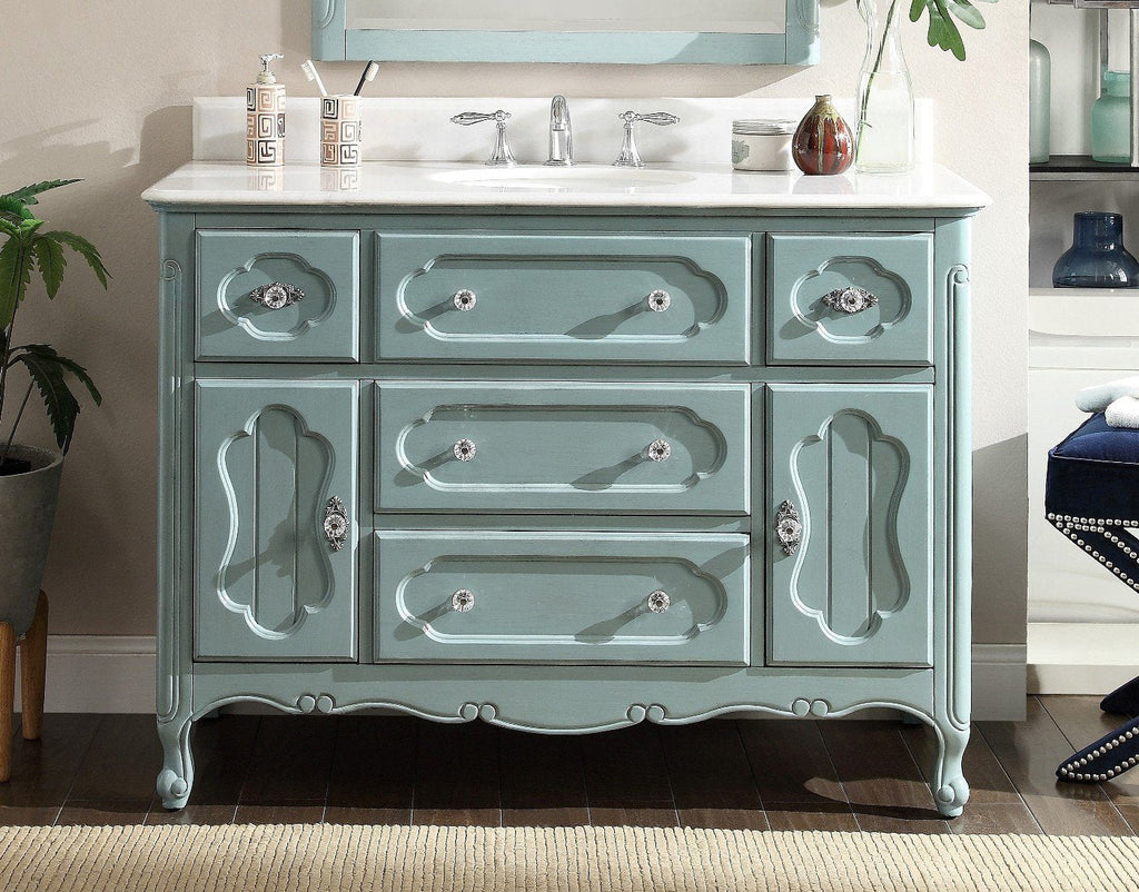 48 Inch Light Blue Charming Cottage Chic Knoxville Vanity With Marble Top