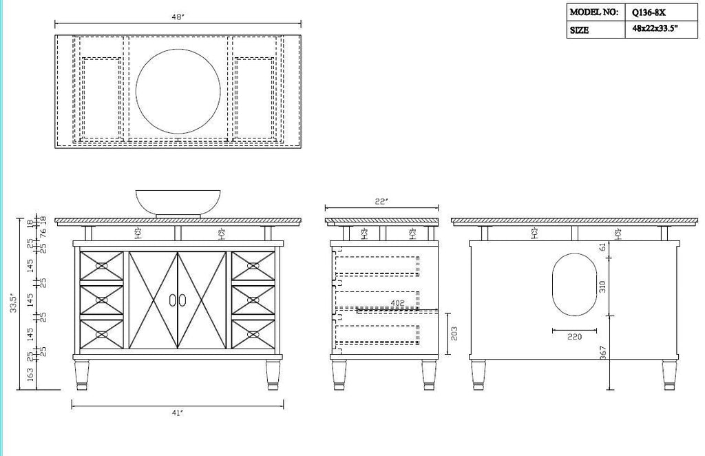 48" Benton Collection Verdana Vessel Sink Bathroom Vanity