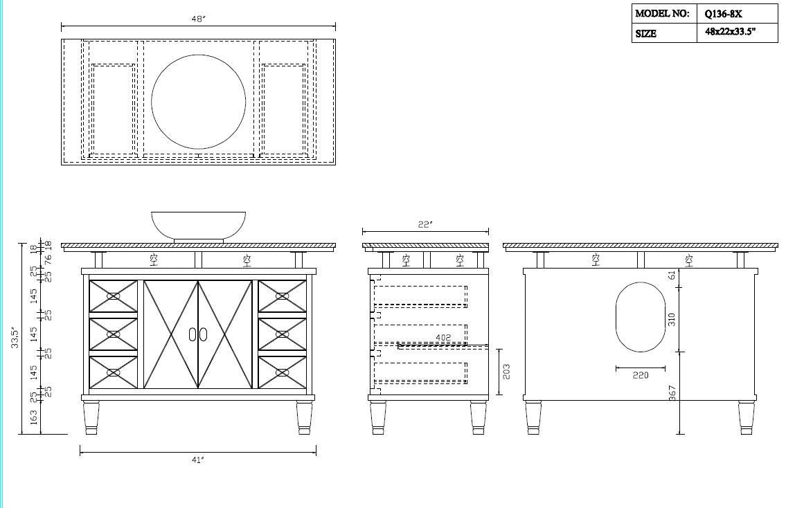 48" Benton Collection Verdana Vessel Sink Bathroom Vanity
