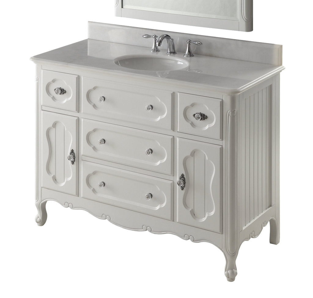 48 Inch White Charming Cottage Chic Knoxville Vanity With Marble Top