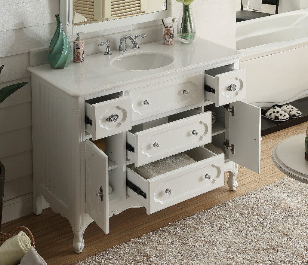 48 Inch White Charming Cottage Chic Knoxville Vanity With Marble Top
