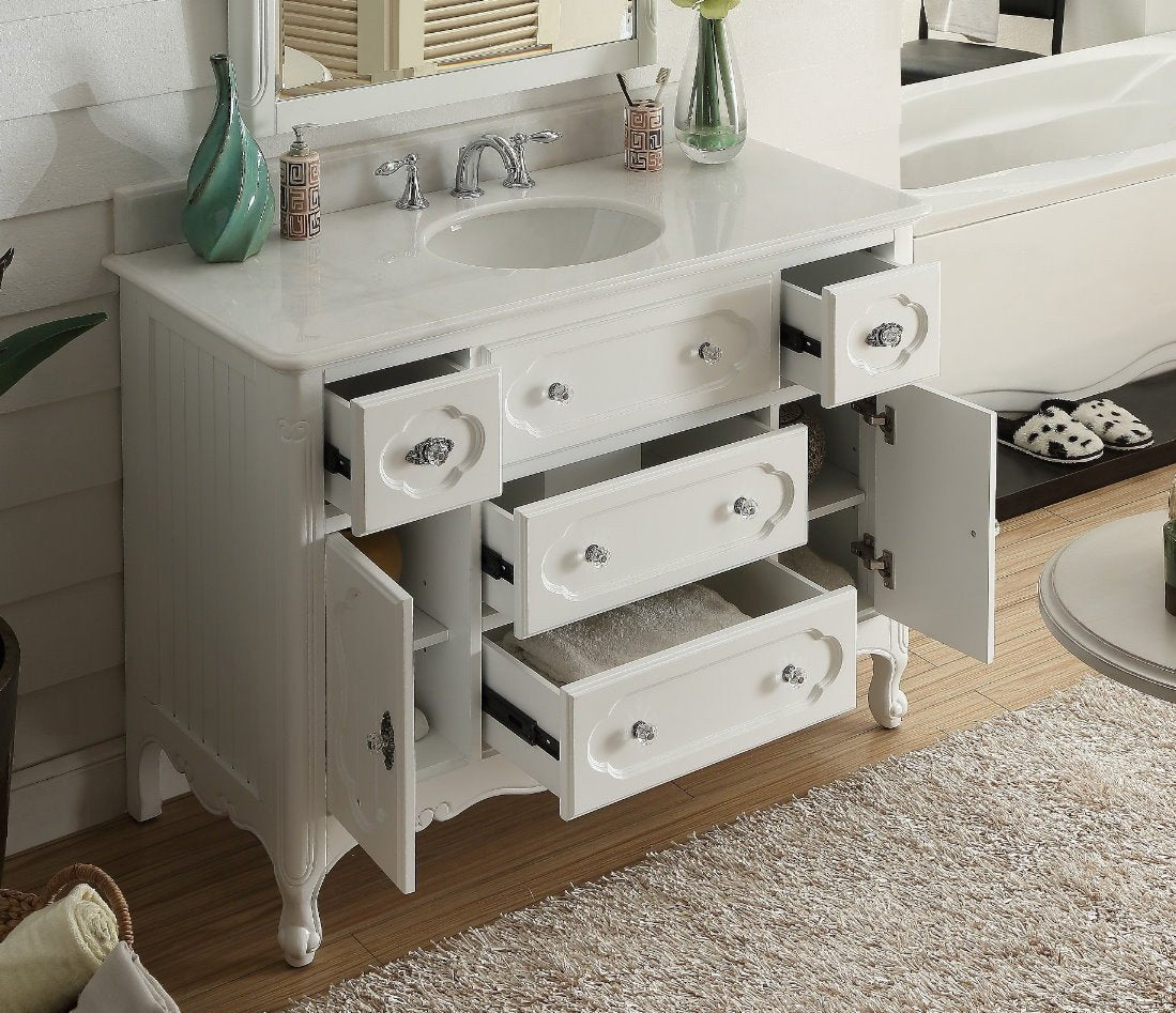 48 Inch White Charming Cottage Chic Knoxville Vanity With Marble Top
