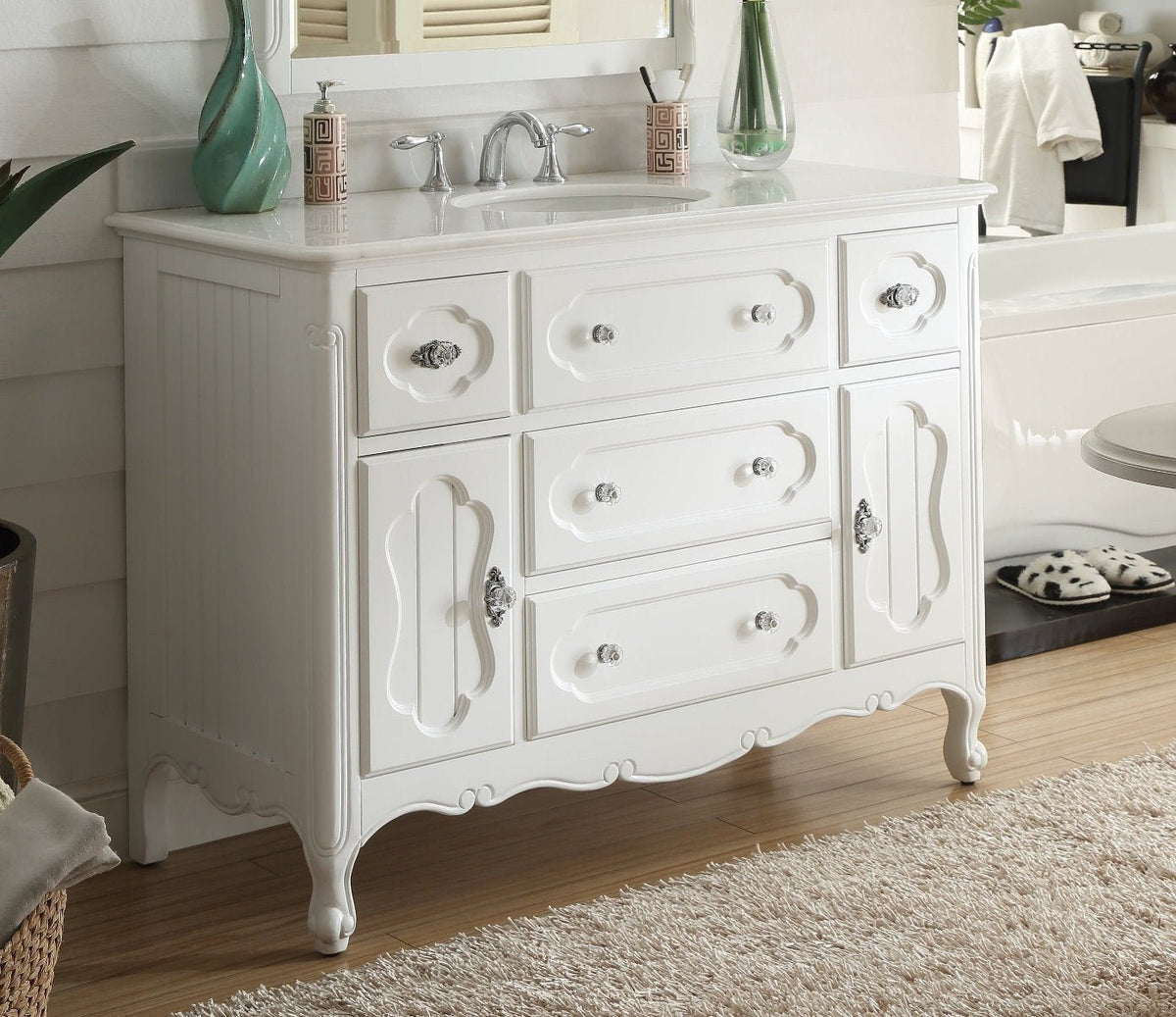 48 Inch White Charming Cottage Chic Knoxville Vanity With Marble Top