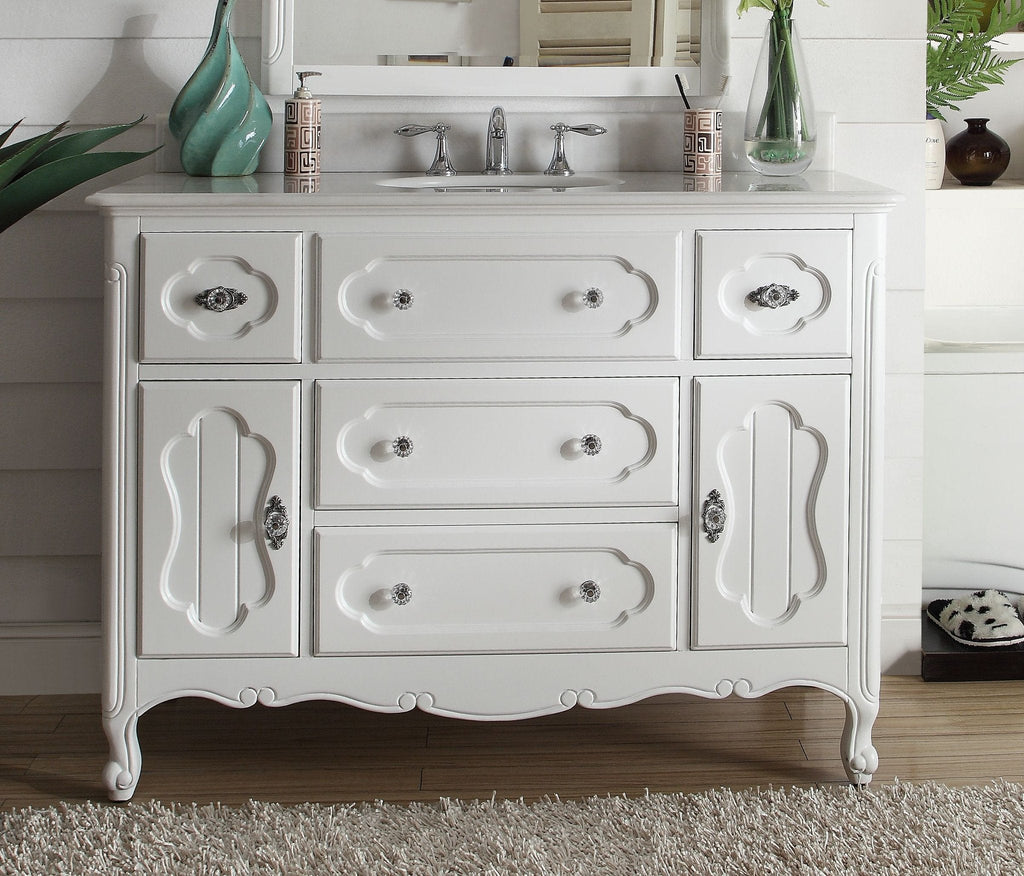 48 Inch White Charming Cottage Chic Knoxville Vanity With Marble Top