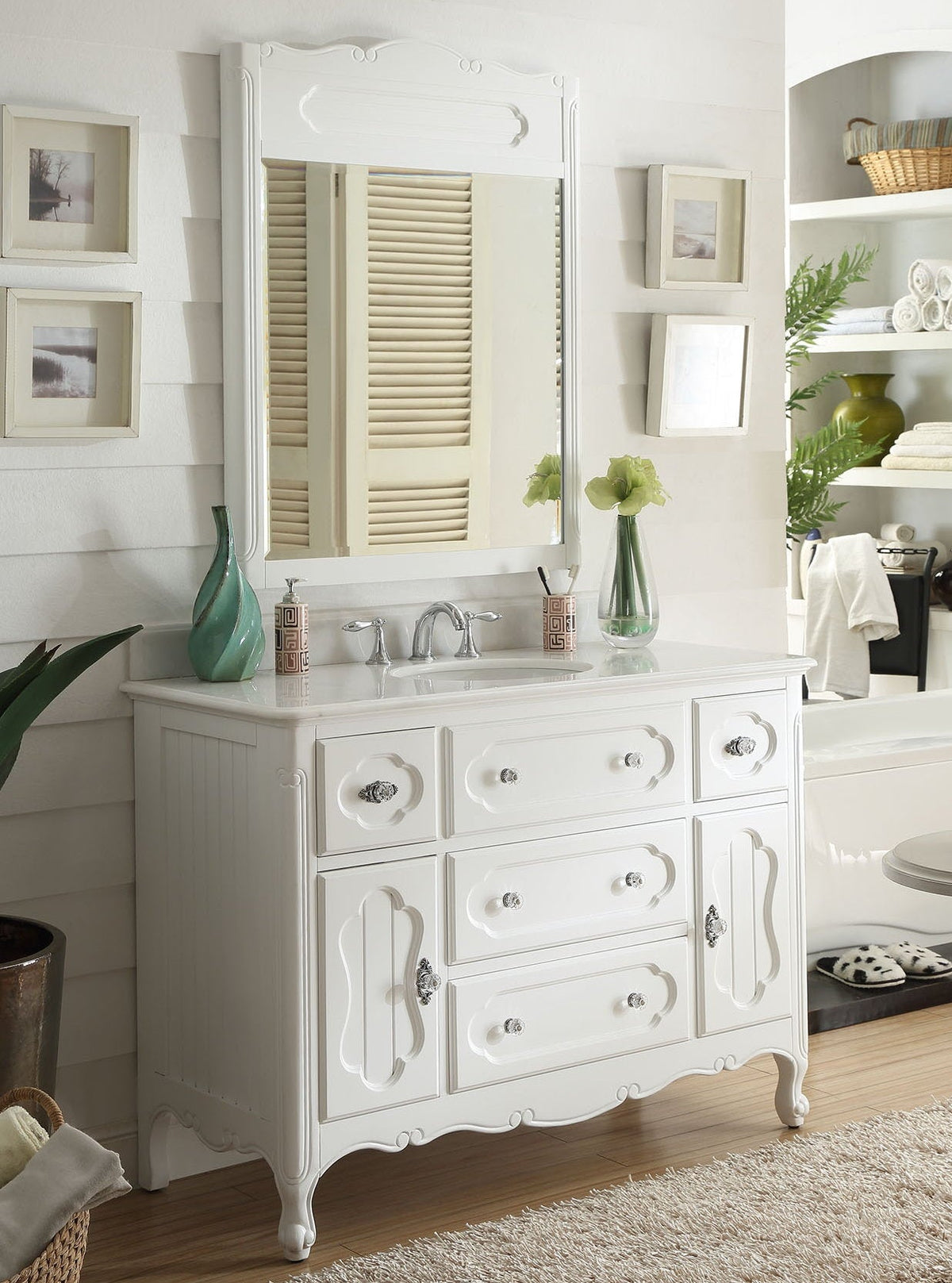 48 Inch White Charming Cottage Chic Knoxville Vanity With Marble Top