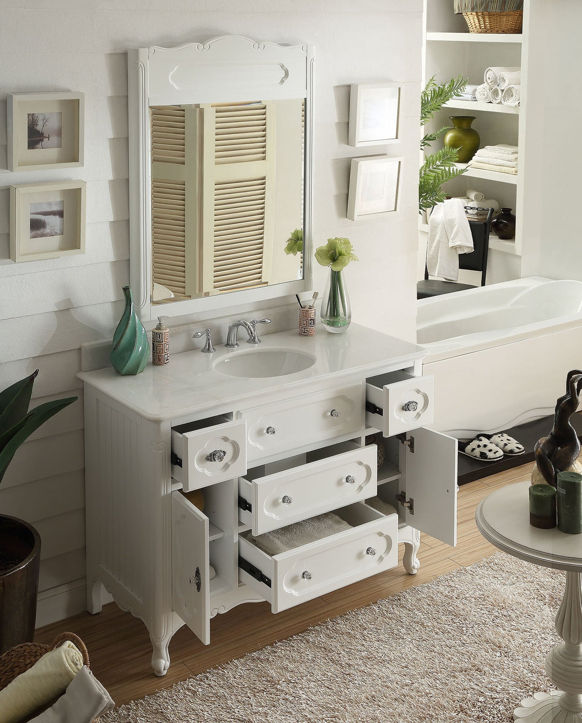 48 Inch White Charming Cottage Chic Knoxville Vanity With Marble Top
