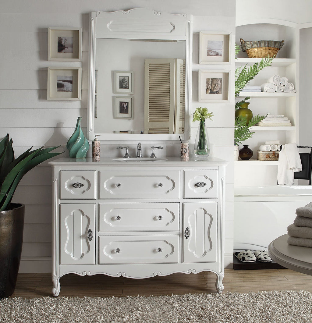 48 Inch White Charming Cottage Chic Knoxville Vanity With Marble Top
