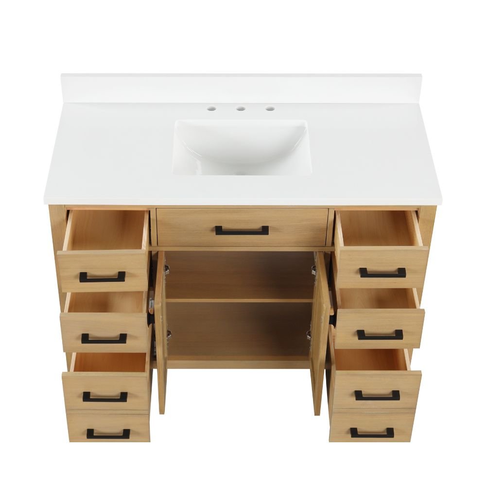 48 Inch Aged Oak Finish Rella Single Sink Bathroom Vanity With White Quartz Top