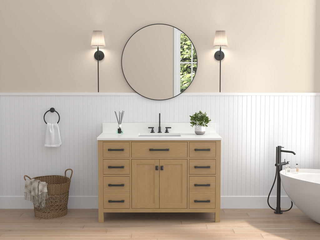 48 Inch Aged Oak Finish Rella Single Sink Bathroom Vanity With White Quartz Top