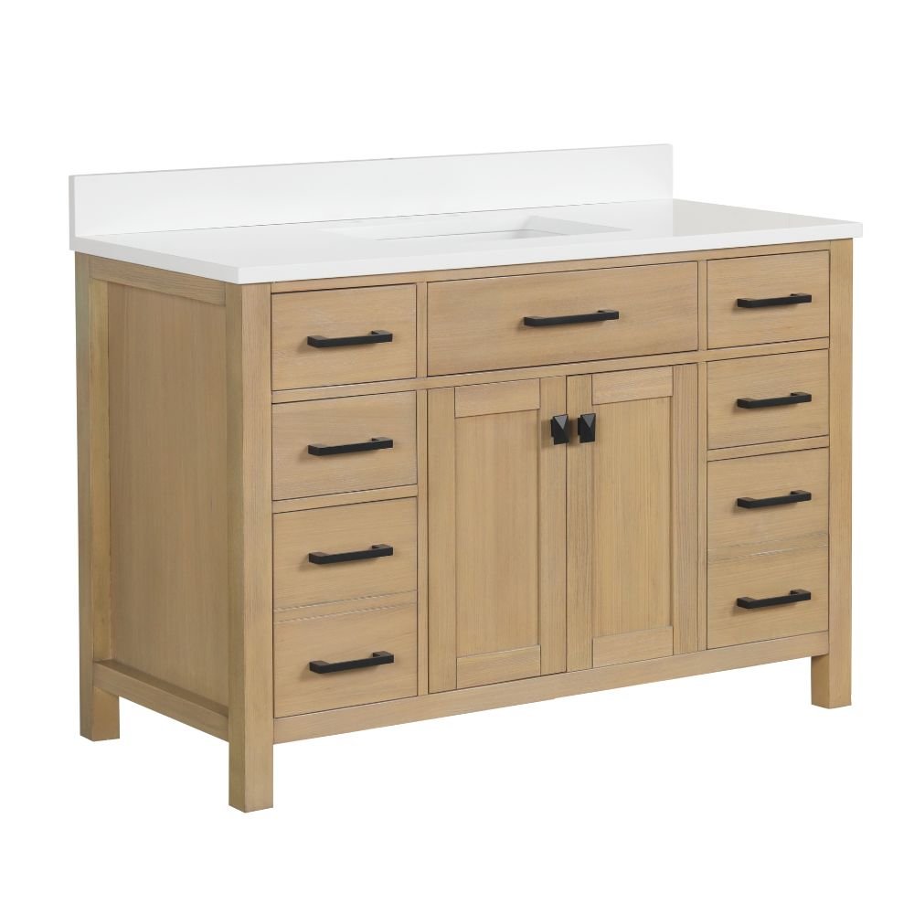 48 Inch Aged Oak Finish Rella Single Sink Bathroom Vanity With White Quartz Top