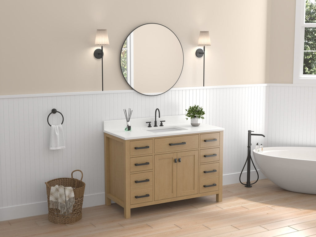 48 Inch Aged Oak Finish Rella Single Sink Bathroom Vanity With White Quartz Top