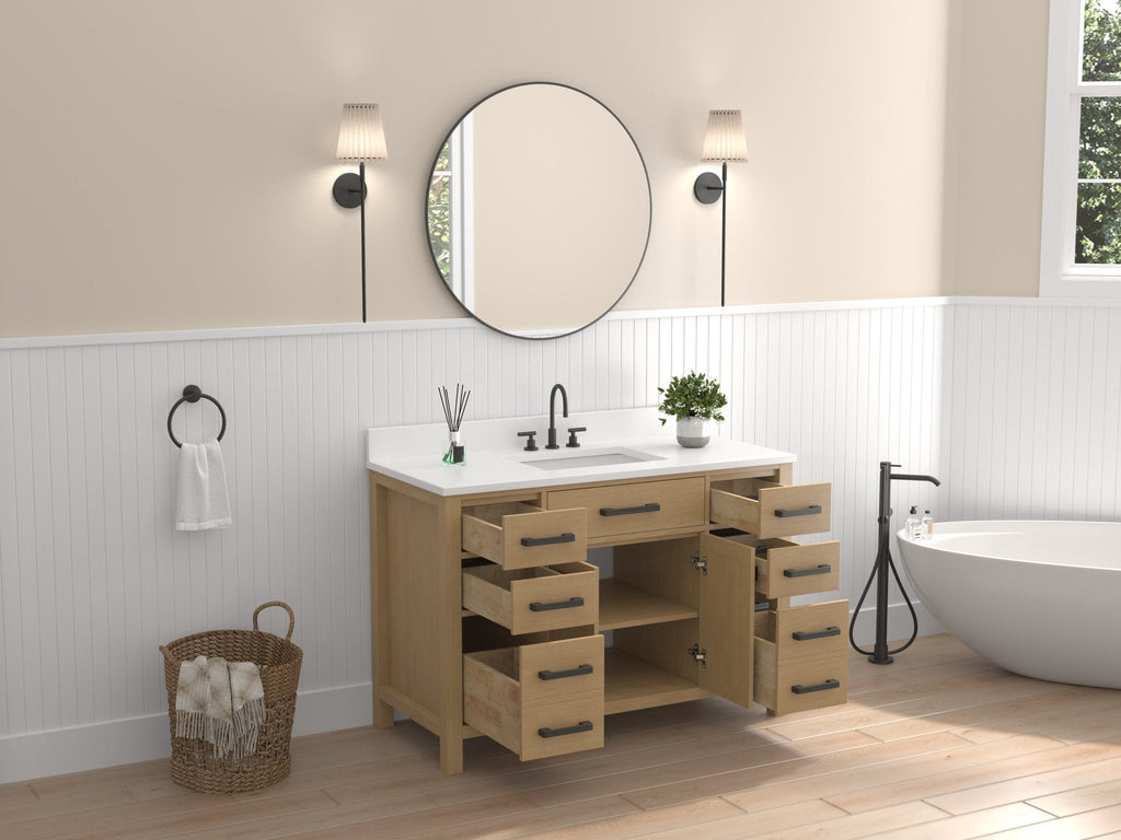 48 Inch Aged Oak Finish Rella Single Sink Bathroom Vanity With White Quartz Top