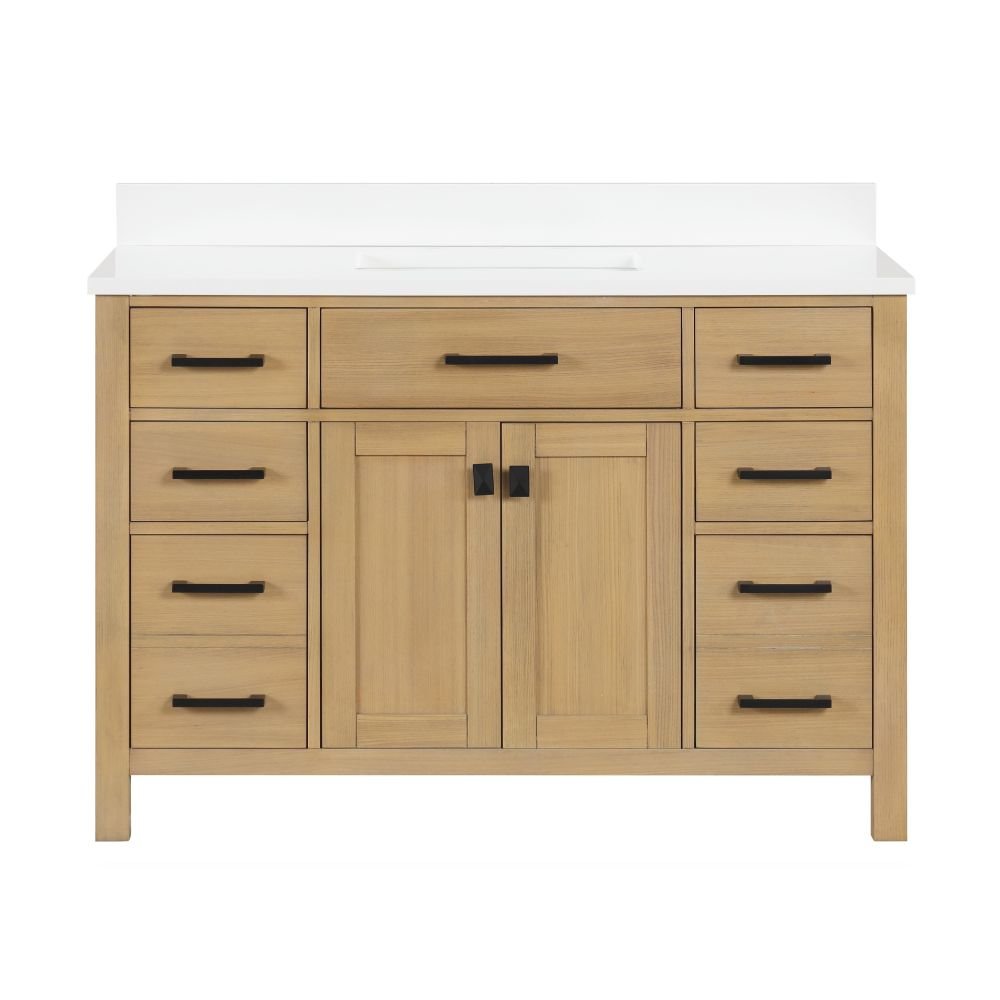 48 Inch Aged Oak Finish Rella Single Sink Bathroom Vanity With White Quartz Top