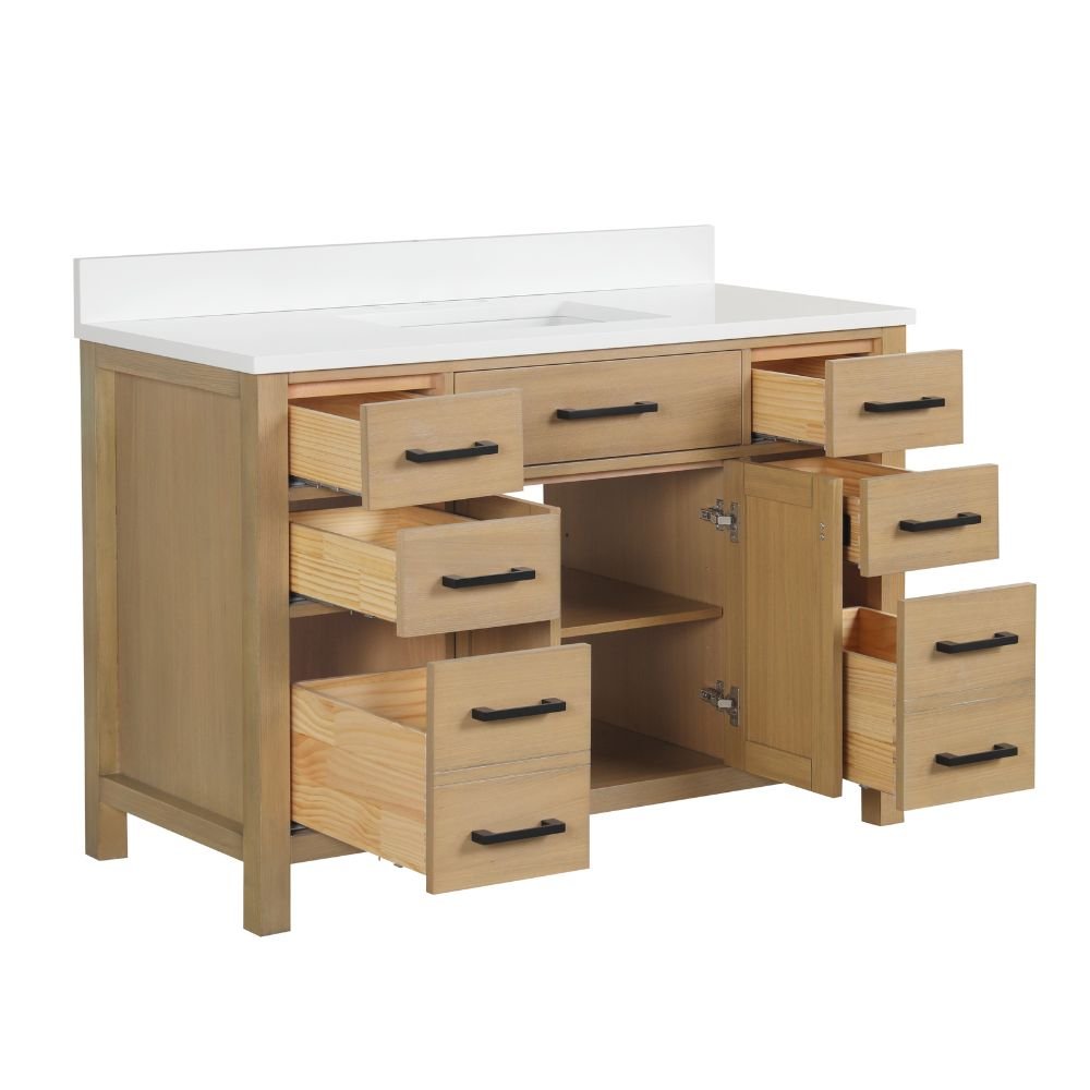 48 Inch Aged Oak Finish Rella Single Sink Bathroom Vanity With White Quartz Top