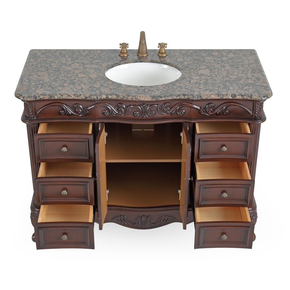 48 Inch Dark Brown Traditional Style Single Sink Baltic Brown Countertop Beckham Bathroom Vanity