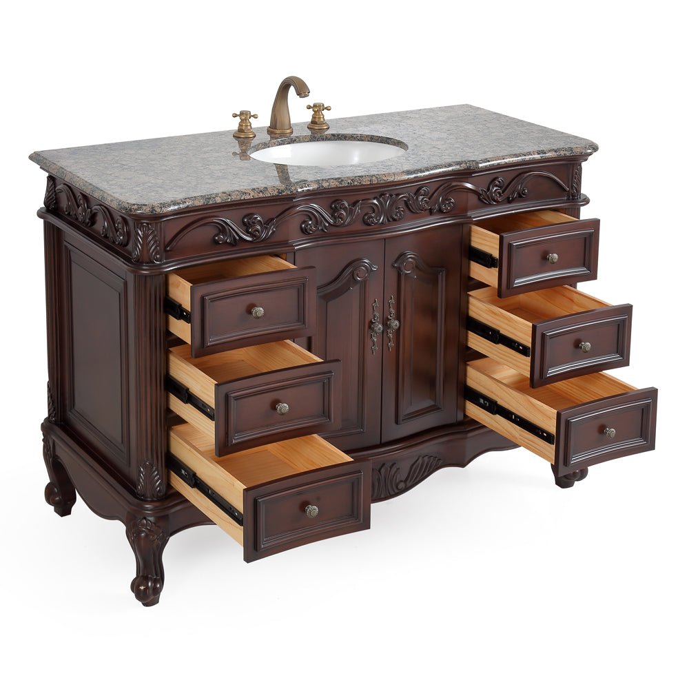 48 Inch Dark Brown Traditional Style Single Sink Baltic Brown Countertop Beckham Bathroom Vanity