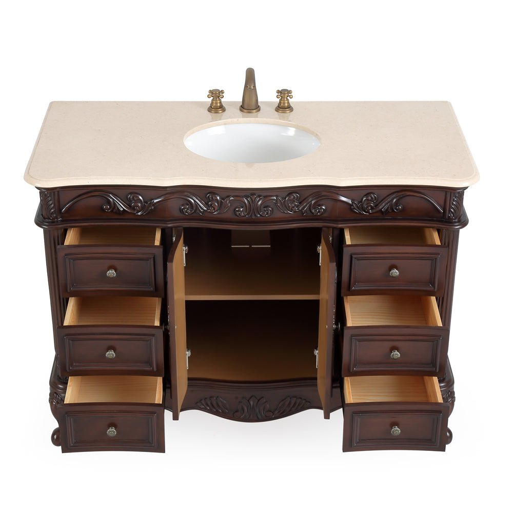 48 Inch Dark Brown Traditional Style Single Sink Cream Marble Countertop Beckham Bathroom Vanity