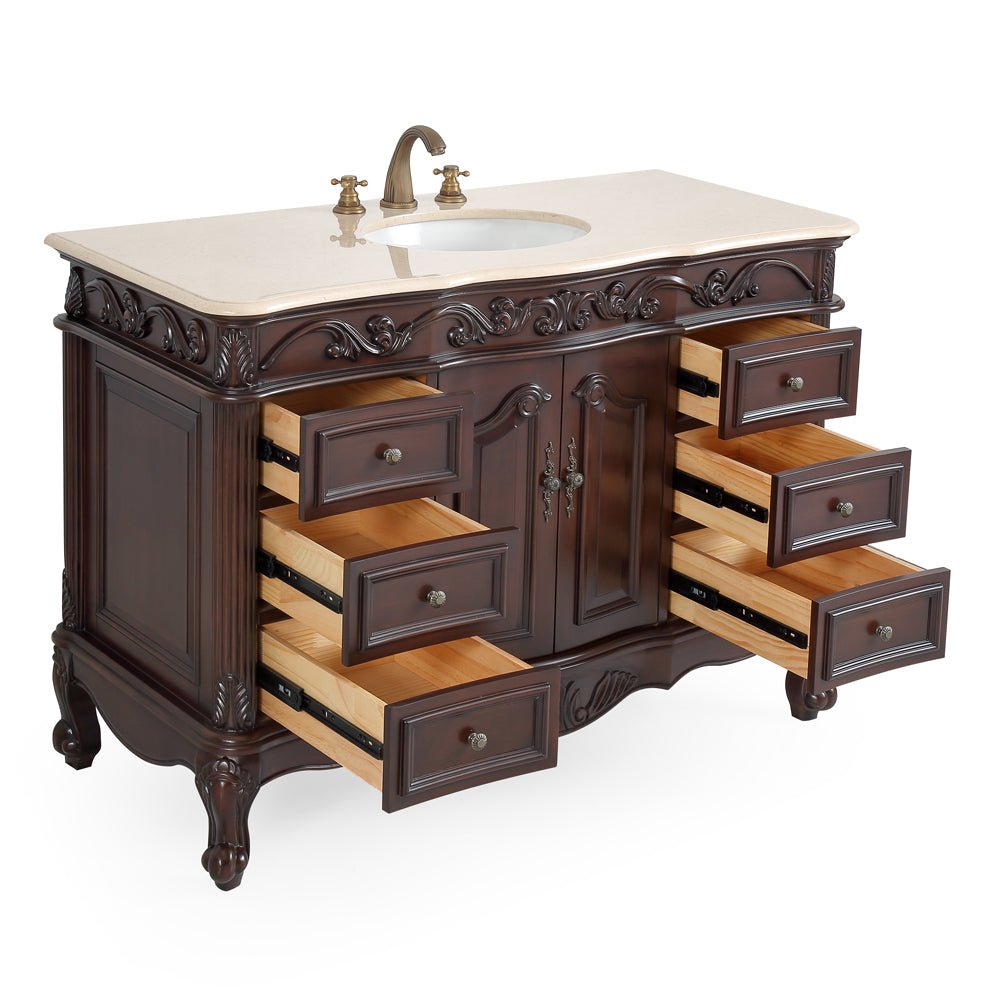 48 Inch Dark Brown Traditional Style Single Sink Cream Marble Countertop Beckham Bathroom Vanity