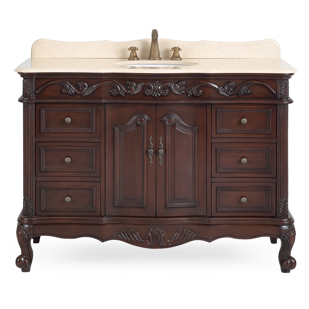 48 Inch Dark Brown Traditional Style Single Sink Cream Marble Countertop Beckham Bathroom Vanity