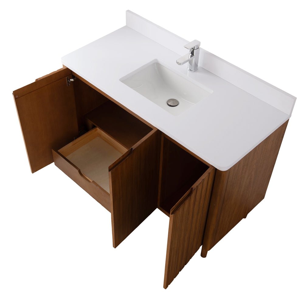 48 Inch Fume Single Sink Mango Warm Oak Brown Finish Bathroom Vanity With White Top
