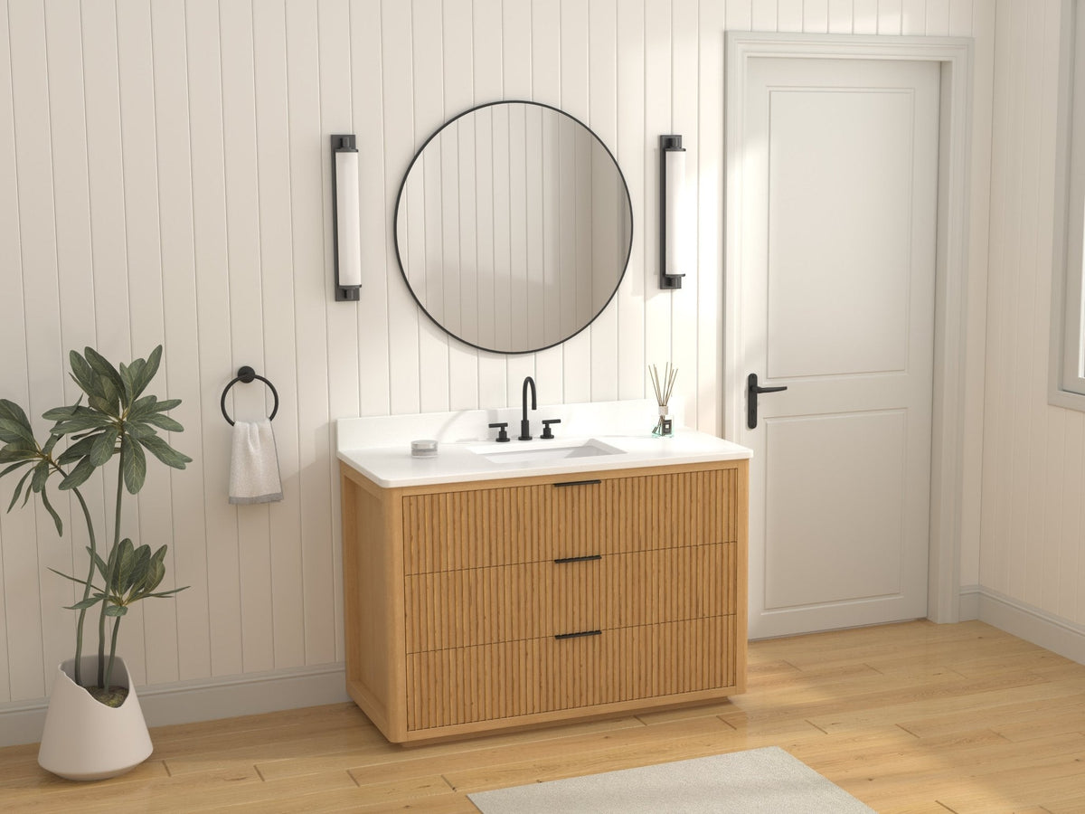 48 Inch Modern Golden Oak Coris Single Sink Bathroom Vanity With White Quartz Top