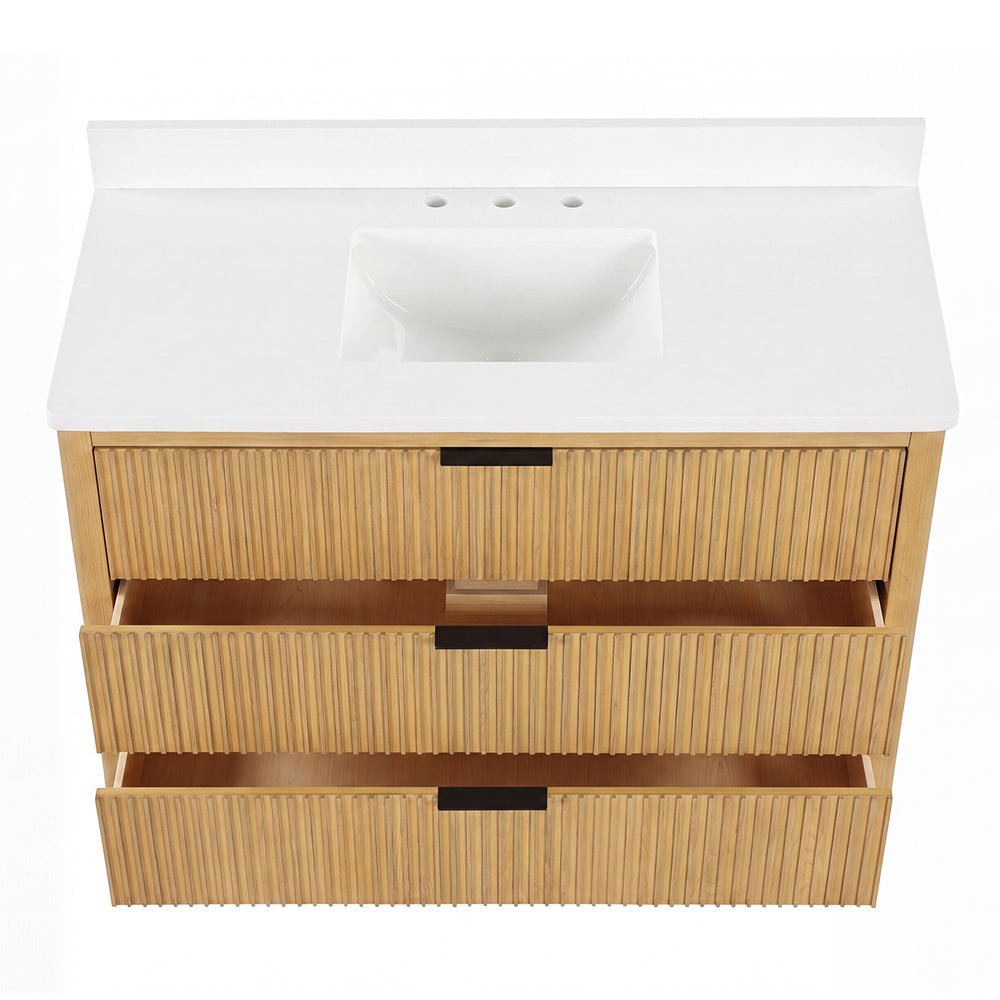 48 Inch Modern Golden Oak Coris Single Sink Bathroom Vanity With White Quartz Top
