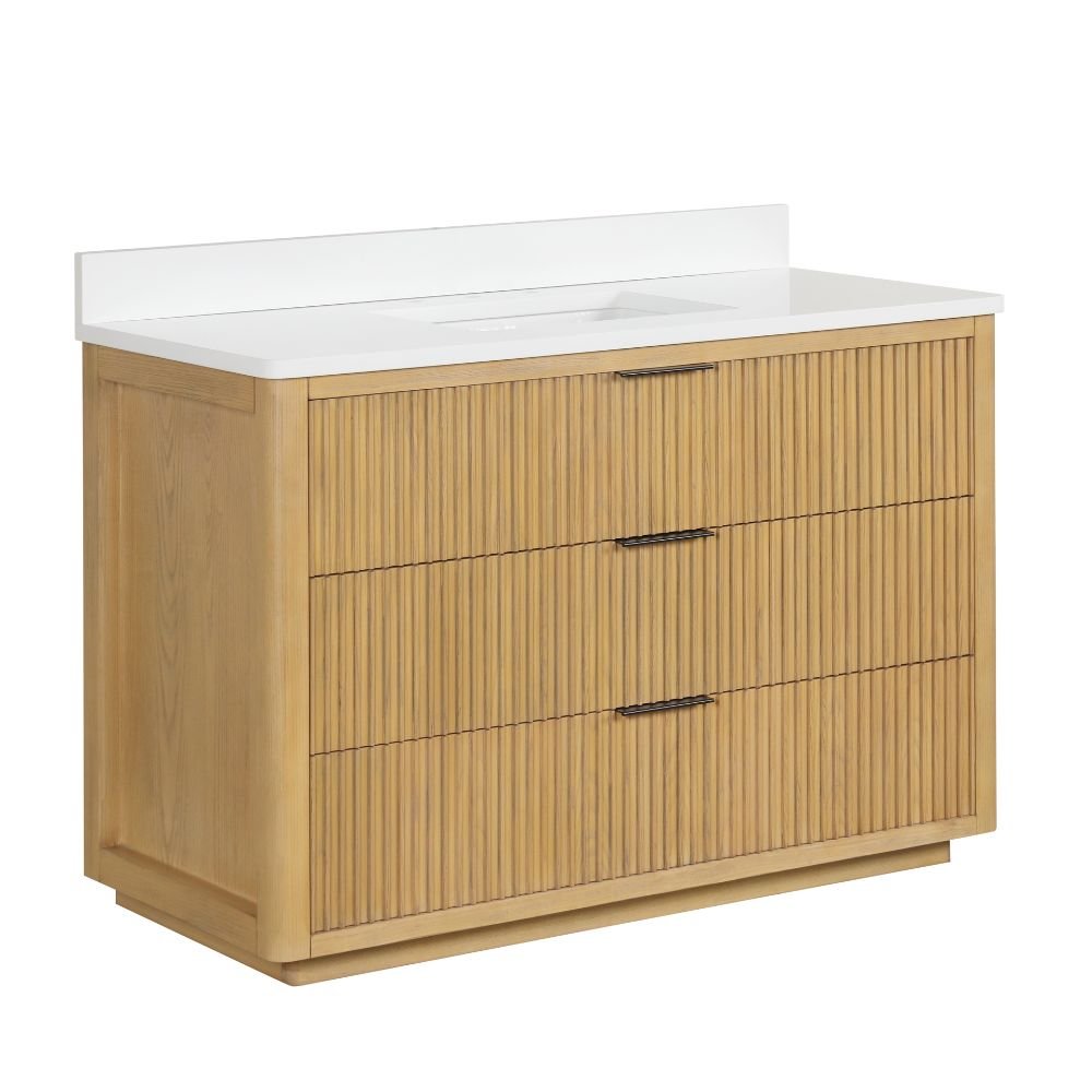 48 Inch Modern Golden Oak Coris Single Sink Bathroom Vanity With White Quartz Top