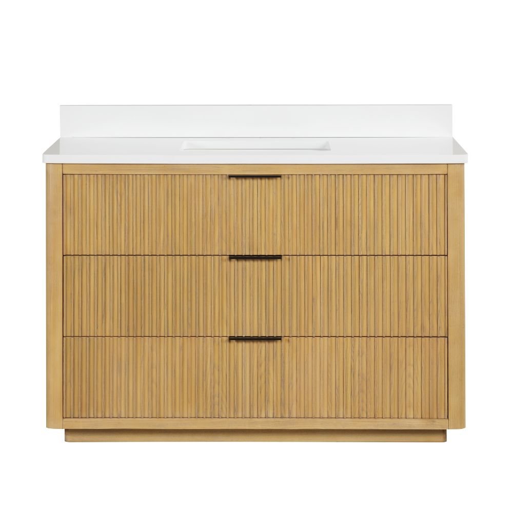 48 Inch Modern Golden Oak Coris Single Sink Bathroom Vanity With White Quartz Top