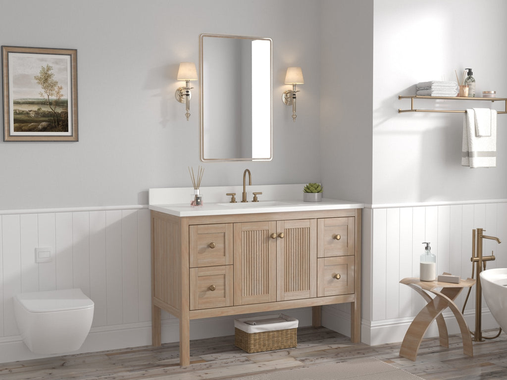 48 Inch Modern Light Oak Sera Single Sink Bathroom Vanity With White Quartz Top