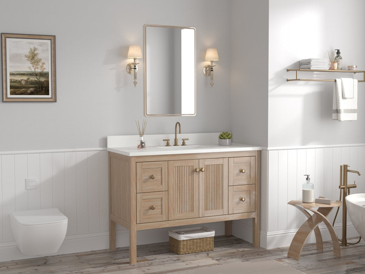 48 Inch Modern Light Oak Sera Single Sink Bathroom Vanity With White Quartz Top