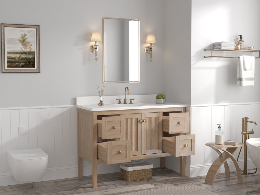 48 Inch Modern Light Oak Sera Single Sink Bathroom Vanity With White Quartz Top