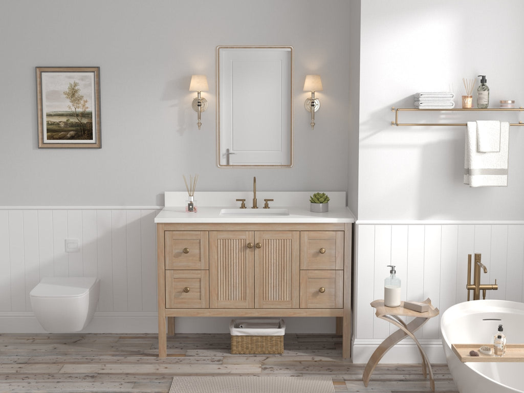 48 Inch Modern Light Oak Sera Single Sink Bathroom Vanity With White Quartz Top
