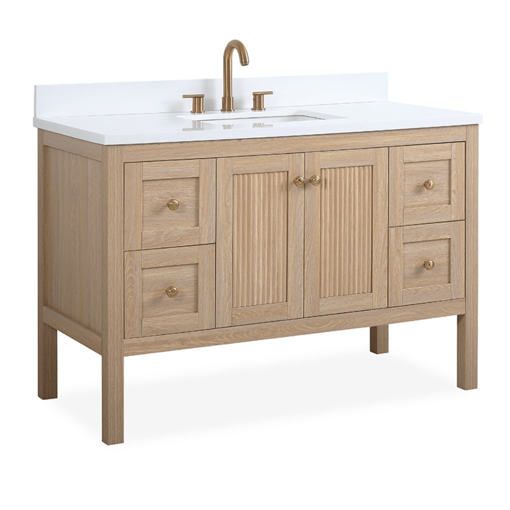 48 Inch Modern Light Oak Sera Single Sink Bathroom Vanity With White Quartz Top