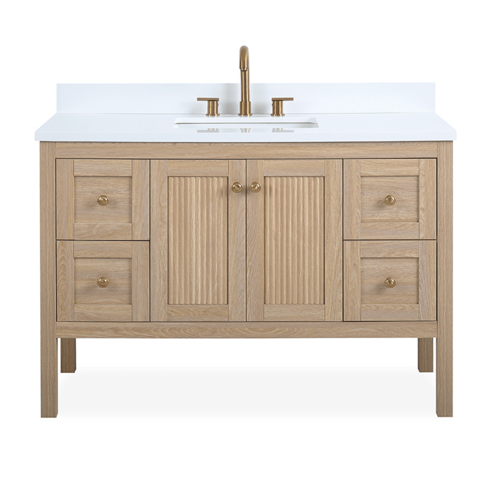 48 Inch Modern Light Oak Sera Single Sink Bathroom Vanity With White Quartz Top