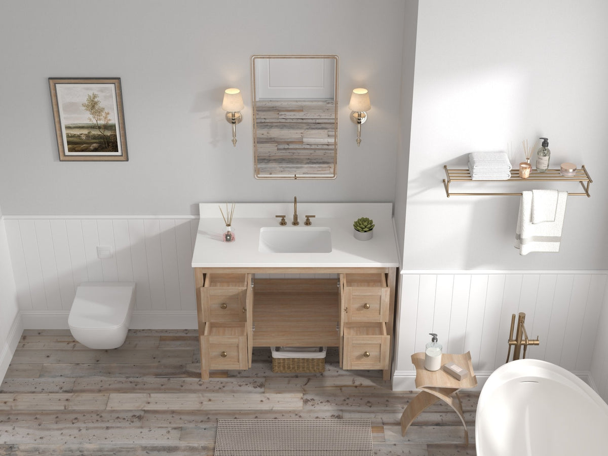 48 Inch Modern Light Oak Sera Single Sink Bathroom Vanity With White Quartz Top