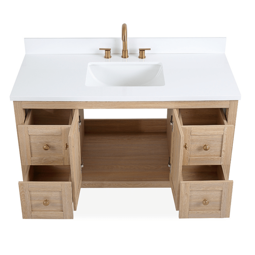 48 Inch Modern Light Oak Sera Single Sink Bathroom Vanity With White Quartz Top