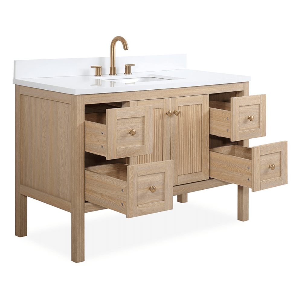 48 Inch Modern Light Oak Sera Single Sink Bathroom Vanity With White Quartz Top