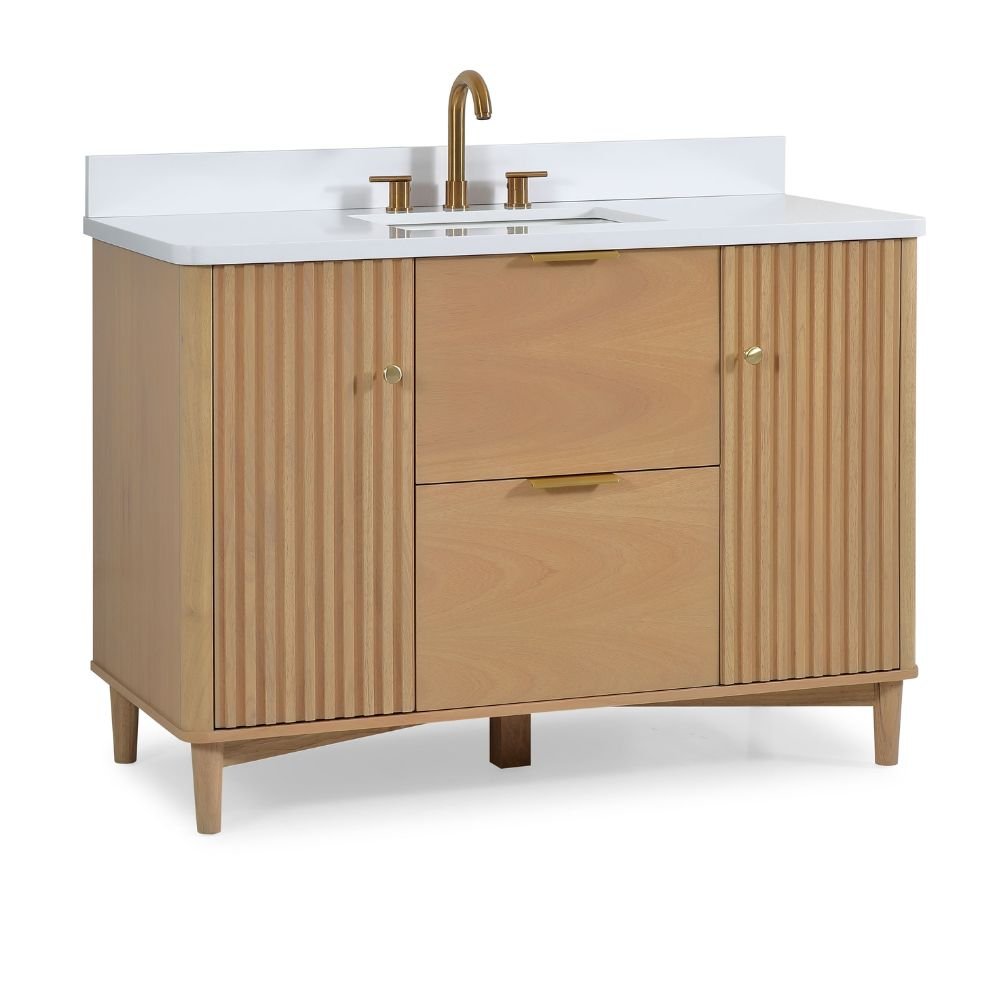 48 Inch Trendy Wood Finish Odelia Bathroom Vanity With White Quartz Top