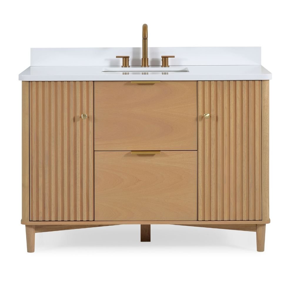 48 Inch Trendy Wood Finish Odelia Bathroom Vanity With White Quartz Top