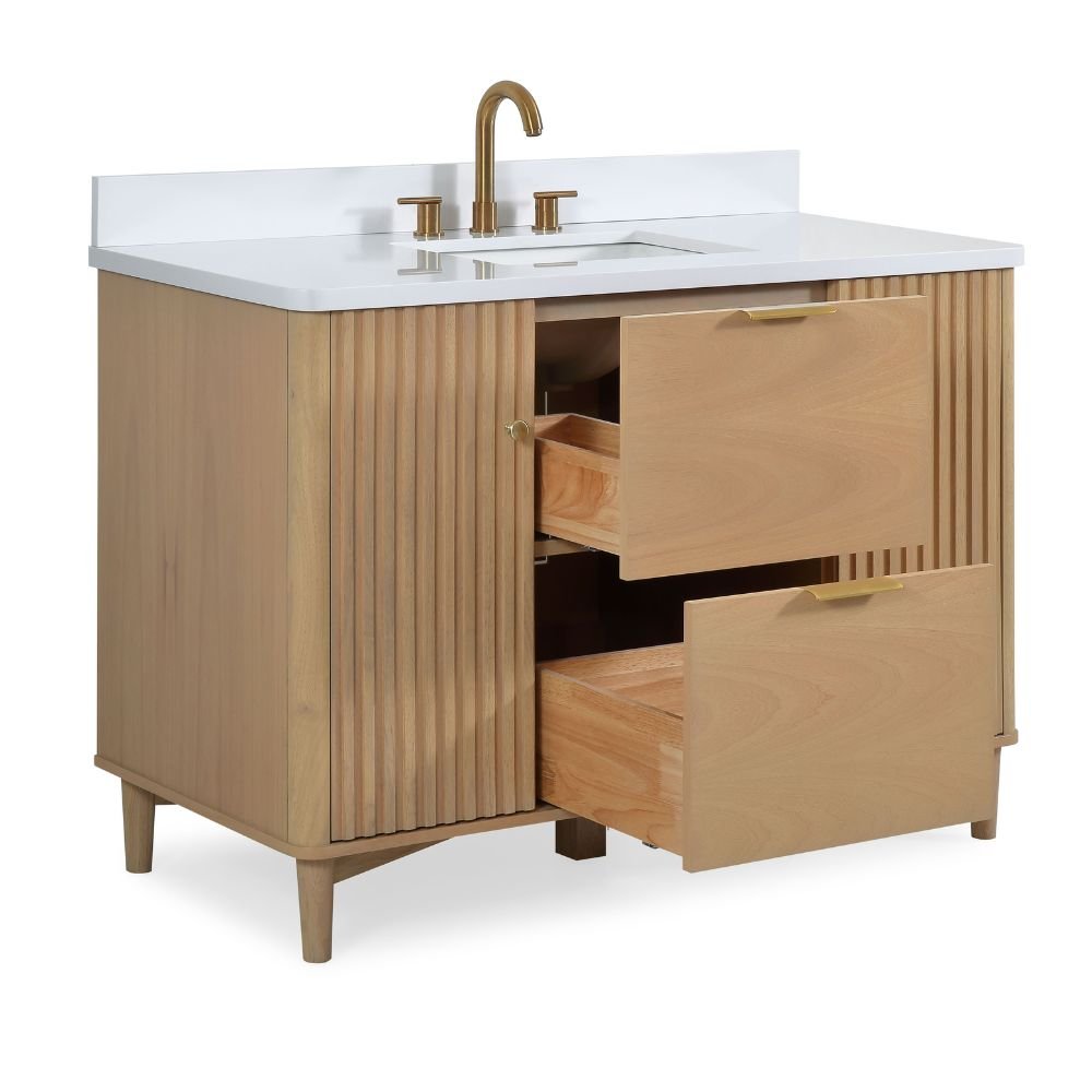 48 Inch Trendy Wood Finish Odelia Bathroom Vanity With White Quartz Top