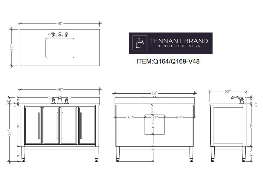 48" Tennant Brand Bertone White Modern Bathroom Sink Vanity