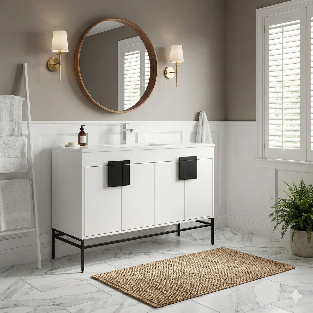 48" Tennant Brand Kuro Minimalistic White Single Sink Bathroom Vanity