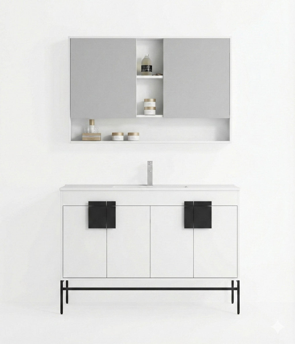 48" Tennant Brand Kuro Minimalistic White Single Sink Bathroom Vanity